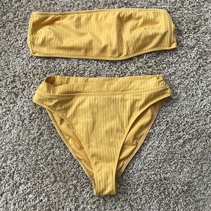 yellow strapless high waisted bikini